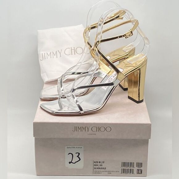 Jimmy Choo Azie 85MM Metallic Leather Sandals size 37